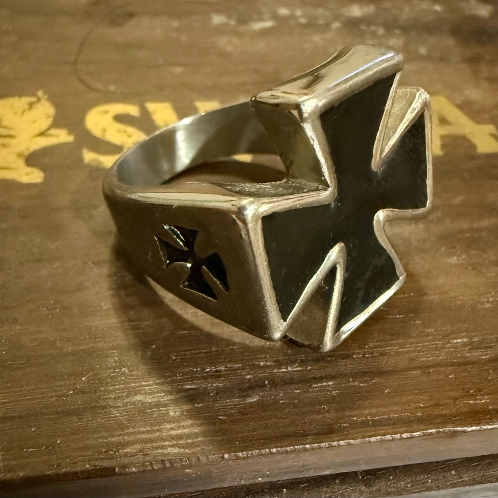 Silver and Black Cross Ring